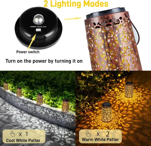 Miniatura 5 de Faroles solares colgantes para exteriores, paquete de 2 Metal, impermeable, iluminación decorativa, multiuso