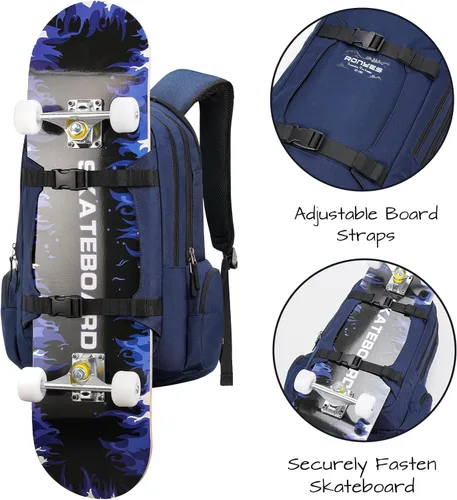 Miniatura 6 de Mochila para monopatín, baloncesto, béisbol, fútbol, rugby, balón de fútbol, multifunción, resistente al agua, con puerto USB, red de baloncesto, se