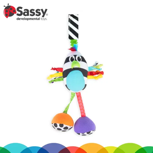Miniatura 2 de Sassy Boppin' Birdie - Juguete de peluche de desarrollo para aprendizaje temprano, alto contraste, se fija al equipo del bebé para viajes