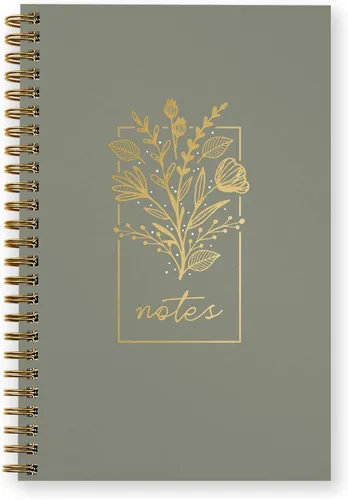 Cuaderno de espiral floral de lámina dorada sintética bohemia, diario de 5.5 x 8.5 pulgadas, 120 páginas a rayas universitarias/tapa blanda laminada
