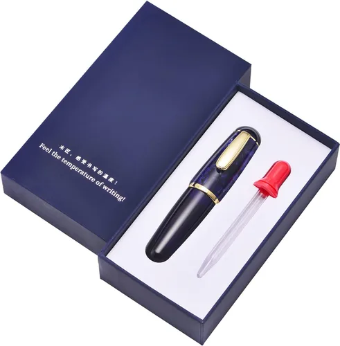 Miniatura 12 de Majohn Q1 Pluma estilográfica, plumín extrafino, azul y rojo, acrílico, gotero de Hombre Gordito, recarga de bolsillo de gran capacidad Azul Rojo