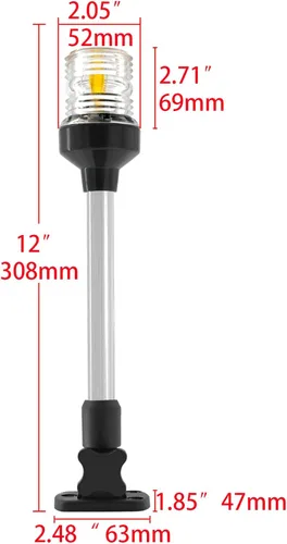Miniatura 3 de ISURE MARINE Luz LED de popa plegable de 12 pulgadas, 3 millas náuticas, luces de anclaje de navegación, color blanco, 360 ° para pontón y barcos