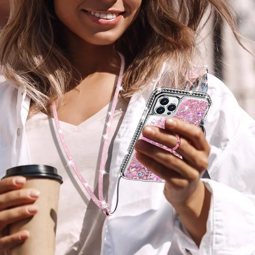 Miniatura 5 de Silverback Funda para iPhone 12, iPhone 12 Pro, funda con purpurina holográfica líquida móvil con soporte, funda protectora con soporte de anillo