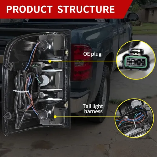 Miniatura 2 de Faro trasero compatible con Chevrolet Chevy Silverado 2007-2013, lámparas traseras de camioneta estilo de fábrica, reemplazo OE con bombillas y Lado