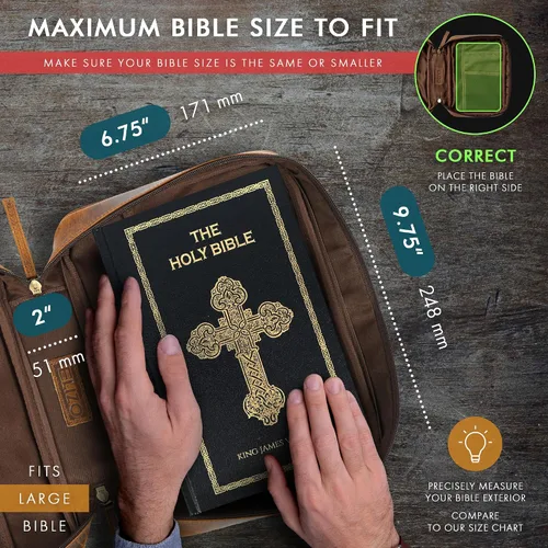 Miniatura 2 de ELIZO Funda de cuero para la Biblia para hombres, funda para la Biblia para mujeres, organizador de transporte, protector de manga envolvente