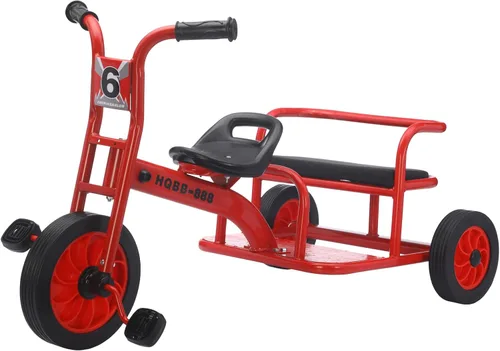 Miniatura 9 de Triciclo para niños de 3 a 8 años, bicicleta de triciclo doble para niños, bicicleta tándem para guardería preescolar al aire libre con neumáticos