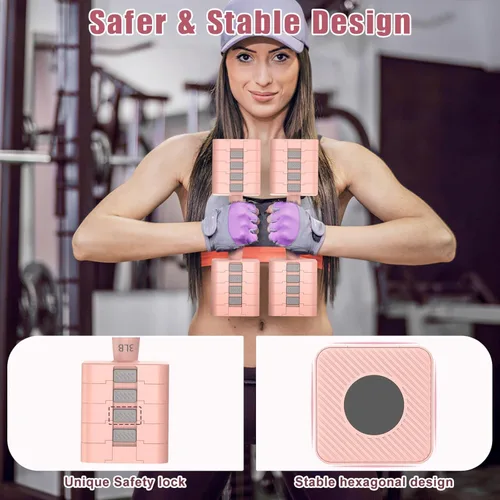 Miniatura 4 de RINREA Juego de 2 mancuernas ajustables 5 en 1 para mujeres/hombres, 3 libras, 5 libras, 7 libras, 9 libras, 11 libras, juego de mancuernas para Rosa