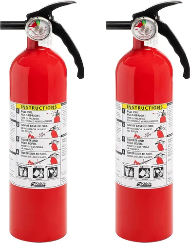 Miniatura 2 de Kidde Extintor de incendios para el hogar, 1-A:10-B:C, extintor químico seco, rojo, soporte de montaje incluido, paquete de 2 y detector de monóxido