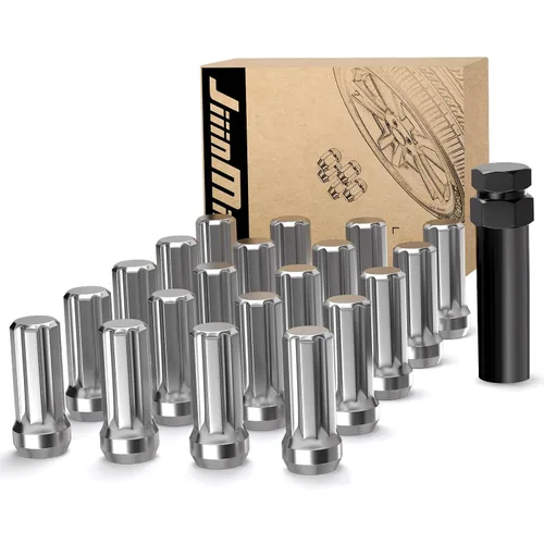 Miniatura 14 de JiiinMiiin 20 tuercas negras de 1/2 x 20 con sintonizador de 6 ranuras, tuerca de bloqueo de 1/2 pulgada a 20 con 1 llave de enchufe de 60 grados