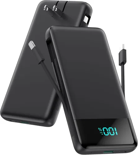 Cargador portátil para iPhone con cables integrados y enchufe de pared, cargador de batería USB C de carga rápida de 13800 mAh, 4 salidas, paquete