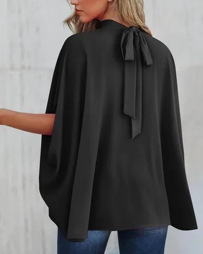 Miniatura 138 de BTFBM Blusas de verano para mujer, cuello alto falso, manga murciélago, holgadas, dobladillo alto y bajo, blusas informales de gran