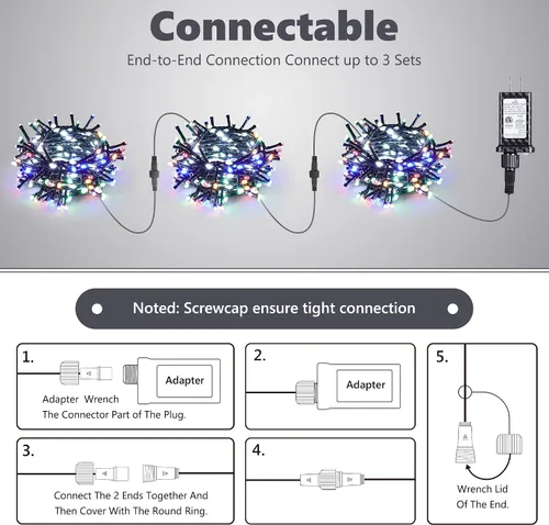 Miniatura 5 de iBaycon Cadena de luces de Navidad, 20 pies 240 LEDs, luces con flujo de agua conectables al aire libre, impermeables, 14 modos, cadena de luces