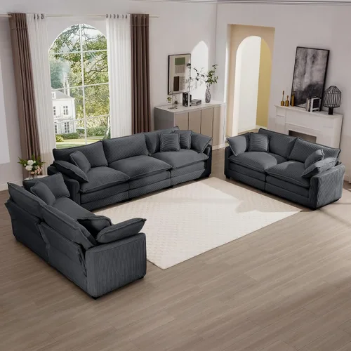 Miniatura 18 de Juego de sofá de 2 piezas de gran tamaño para sala de estar, sofá biplaza y sofá individual, asiento modular modular profundo de pana cómodos sofás
