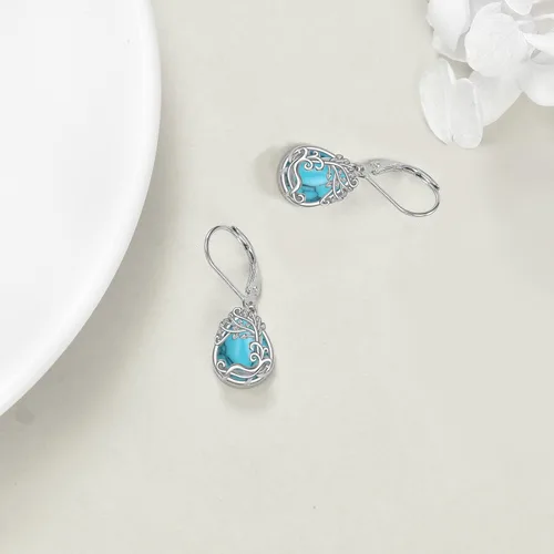 Miniatura 17 de Aretes colgantes con forma de lágrima de filigrana de piedra lunar de plata de ley 925 con cierre de palanca para mujer, regalos de joyería