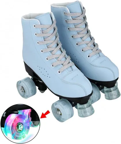 Miniatura 8 de Gets Patines con Ruedas para Mujeres y Hombres con 4 Ruedas que se Iluminan para Interiores y Exteriores, Patines de Cuero PU de Caña Alta