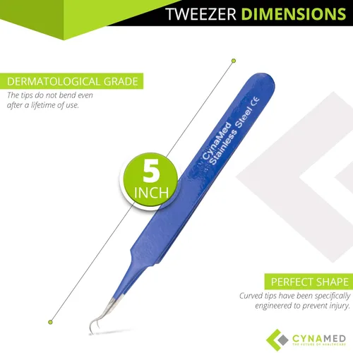 Miniatura 3 de Pinzas para puntos negros, extractor de comedia quirúrgica y astillas con punta de acero curvada profesional. Herramienta ideal para eliminar Azul