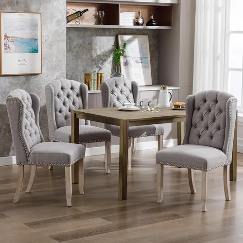 Miniatura 11 de Ya-Home Juego de 2 sillas de comedor copetudas, sillas de comedor tapizadas de lino, sillas de comedor modernas de mediados de siglo con adornos