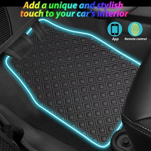 Miniatura 2 de Alfombrillas para el suelo del auto con tira de luz LED, ajuste universal premium, alfombra automotriz negra, alfombrillas para el suelo con luces