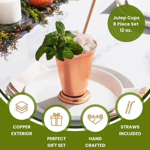 Miniatura 3 de Sol Living Juego de 4 tazas de julep de menta, con forro de acero inoxidable de 12 onzas, tazas de cobre hechas a mano Kentucky Derby, juego