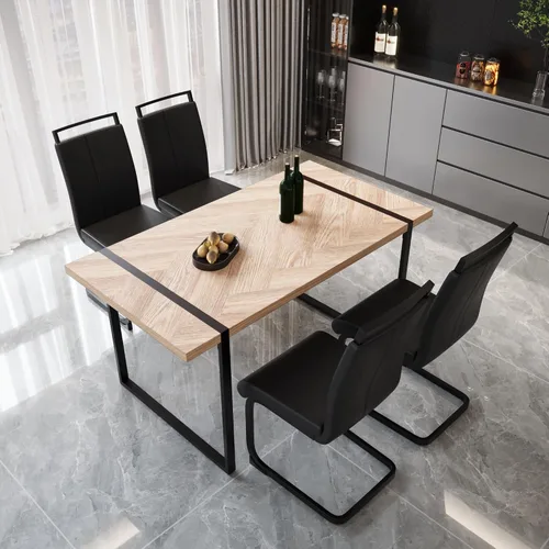 Miniatura 47 de YYQ Juego de mesa de comedor para 4, mesa de cocina de madera de 59 pulgadas y sillas para 4, moderno juego de mesa de comedor de 5 piezas con 4