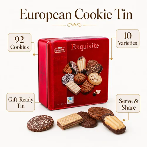 Miniatura 7 de Lambertz - Lata de galletas europeas para el Día del Padre, 92 galletas, 10 variedades, listas para servir y listas para regalar para papá