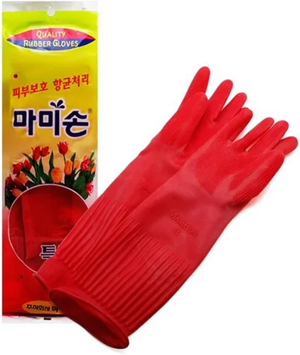 Miniatura 5 de Guantes de goma de cocina de calidad Mamison (1 par, pequeño). Guantes de goma de látex natural reutilizables y antideslizantes para cocina