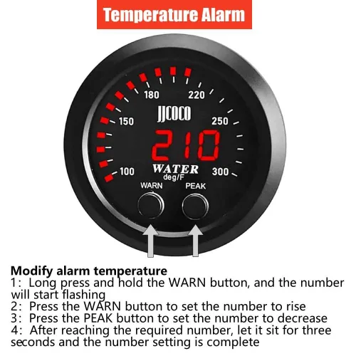 Miniatura 4 de Medidor de temperatura de agua universal de 52 mm, 100-300F (38-150C), electrónico, digital, LED, rojo, DC12V/24V, para automóvil, con adaptador