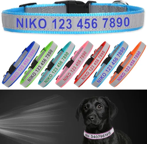 Miniatura 16 de Collar reflectante personalizado para perro, nombre y número de teléfono bordado personalizado para mascotas con hebilla de nailon ajustable en 5