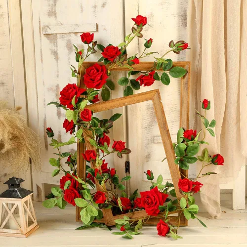 Miniatura 8 de Veryhome - Guirnalda de rosas artificiales estilo enredadera, falsas, para colgar, plantas de hiedra y rosas, 1.83 m para decoración de boda, fiesta