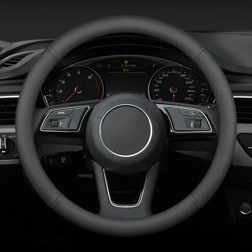 Funda para Volante de Tamaño Estándar 14.5-15 Pulgadas, Protector Antideslizante para Volante de Coche, de Cuero de Microfibra Transpirable, Negro