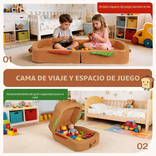 Miniatura 5 de Cama de viaje para niños pequeños, estilo sándwich, camas portátiles para niños pequeños, cuna de viaje plegable de espuma suave para bebés y niños