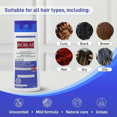 Miniatura 4 de Champú para el cabello con zinc y mentol, champú anticaspa y anticaída de cabello, champú de menta fresca para pérdida de cabello y cuero cabelludo
