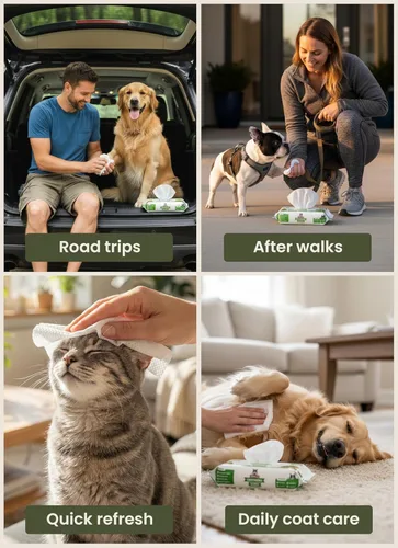 Miniatura 4 de Toallitas de aseo para perros de Pogi – Toallitas hipoalergénicas para mascotas para patas, cuerpo y trasero – Limpieza e hidratación, aroma a té