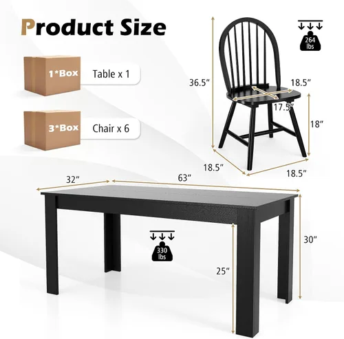 Miniatura 7 de Giantex Juego de mesa de comedor para 4, mesa de comedor rectangular de madera y 4 sillas de comedor Windsor, juego de comedor moderno de 5 piezas
