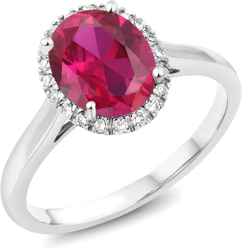Miniatura 85 de Gem Stone King Anillo de compromiso ovalado de oro blanco de 10 quilates con piedra natal y halo de diamantes Ovalado de 0.354 x 0.276 in Anillo