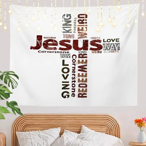 Miniatura 7 de Shrahala Tapiz de pared cristiano con palabras blancas, palabras de Navidad, escuela, Jesús, Biblia, adoración de la Biblia, tapiz grande