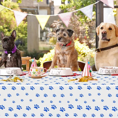 Miniatura 6 de Paquete de 2 manteles con estampado de patas de cachorro, 51 x 87 pulgadas, desechables, de plástico, para decoraciones de fiestas temáticas