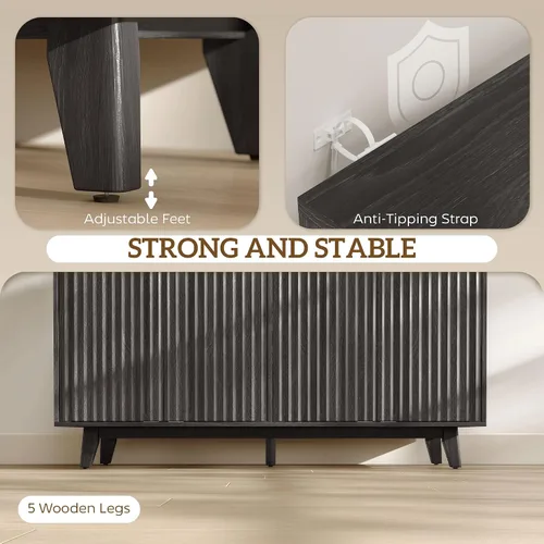 Miniatura 6 de HOMCOM Aparador de buffet con almacenamiento, mesa de buffet moderna acanalada de 55 pulgadas, gabinete de consola de barra de café con 2 estantes