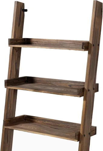 Miniatura 6 de MyGift Estante decorativo de madera maciza quemada rústica de 5.5 pies de alto sobre el inodoro, organizador de baño de 3 niveles, estantes
