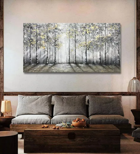 Miniatura 6 de V-inspire arte, 24x48 pulgadas moderno impresionista árbol arte 100% pintado a mano lienzo arte de la pared pintura al óleo grande azul gris