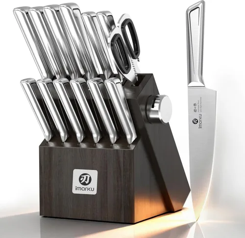 imarku Juego de cuchillos de cocina, juego de 14 cuchillos de acero inoxidable japonés, cuchillos de chef con afilador integrado, apto para Gris