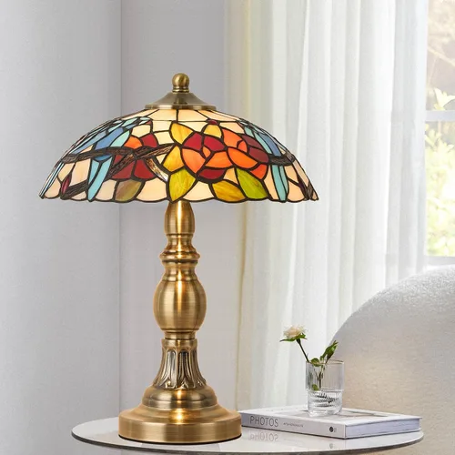 Miniatura 8 de Lámpara de mesa estilo Tiffany, lámpara de mesa de vidrio manchado, lámpara de decoración antigua artesanal para mesita de noche, dormitorio, sala