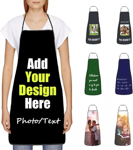 Delantal Personalizado, Diseña Tu Propio Delantal de Cocina para Cocinar, Sube Tus Fotos Favoritas Logo, Añade Cualquier Nombre o Texto