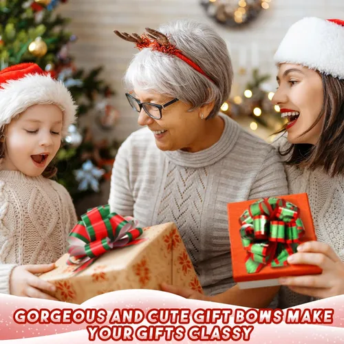Miniatura 6 de Tigeen 100 Piezas de Lazos de Envoltura de Navidad, Lazos Tirados de 5 Pulgadas, Lazos de Regalo con Accesorio de Cinta, Lazos de Envoltura de Oro