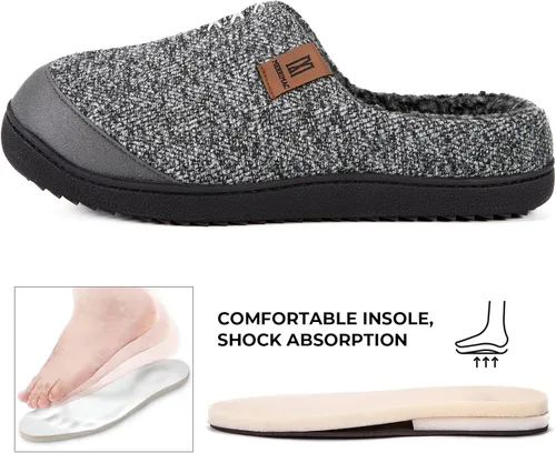 Miniatura 3 de MERRIMAC Pantuflas de espuma viscoelástica de punto para hombre, cómodas, con forro de sherpa