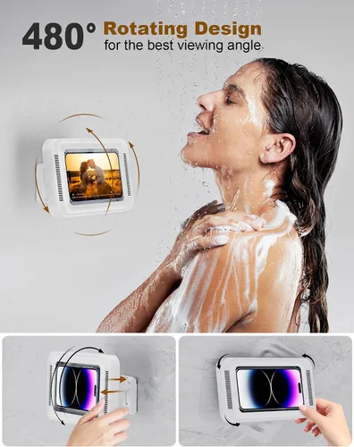 Miniatura 4 de Soporte para teléfono de ducha mejorado resistente al agua con orificio para altavoz, pantalla táctil, soporte para teléfono de ducha, estuche