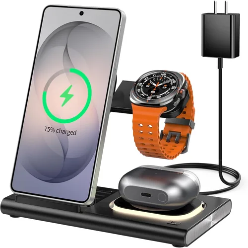 Wireless Charger for Samsung Charger (Foldable & Nightlight),3 in 1 Charging Station for Samsung S26 Ultra/S25/S24/S23/S22/Note20 Z Fold Flip7,