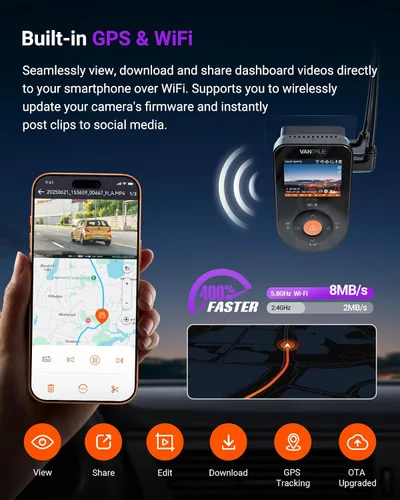 Miniatura 6 de Vantrue S1 Pro Dash Cam frontal STARVIS 2, mini cámara de tablero de 2.7 K para automóviles, ADAS, control de aplicaciones, WiFi GPS integrado