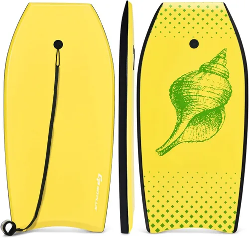 Miniatura 21 de Goplus Tabla de cuerpo ligera de 41/37/33 pulgadas para playa, tabla de surf con núcleo EPS, cubierta XPE, parte inferior lisa de HDPE, correa