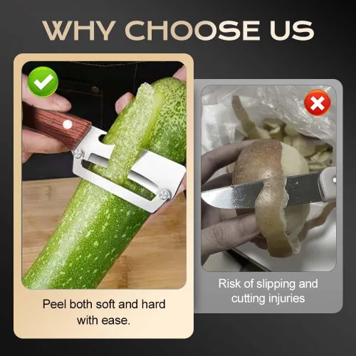 Miniatura 3 de Pelador de verduras multifuncional para cocina, pelador de verduras de alta calidad 2026 con mango de madera y abridor de botellas, herramienta